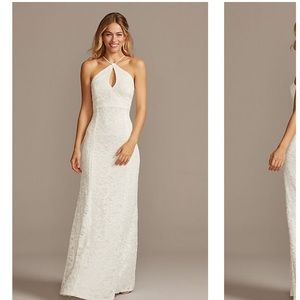 halter keyhole lace dress with lace-up back